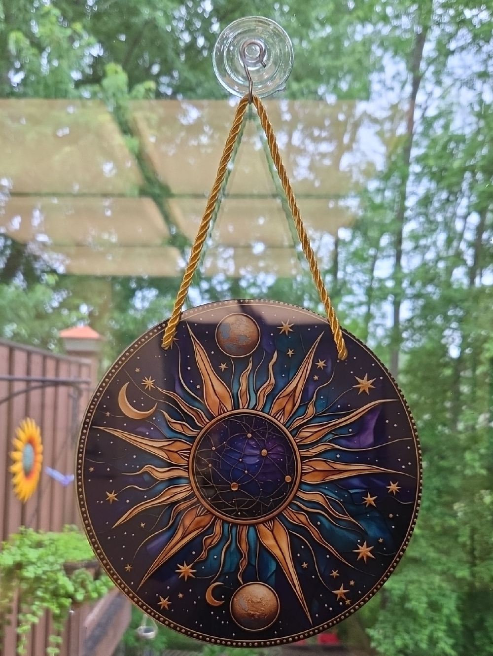 Boho Celestial Sun and Moon Hanging Plaque - Blue & Gold or SUNCATCHER